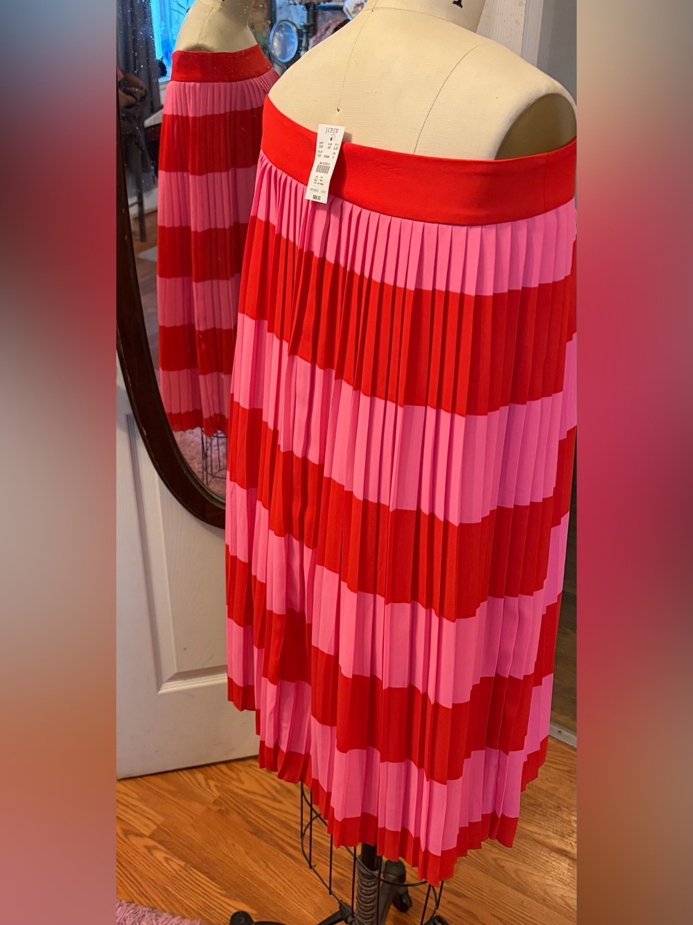 Pleated  Pink & Red Stripe Women’s Skirt